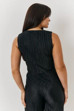 Sale In The Style Plisse Co-Ord Waistcoat Black