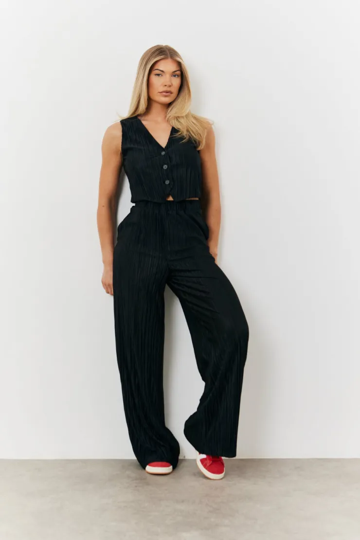 Sale In The Style Plisse Co-Ord Waistcoat Black