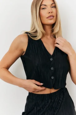 Sale In The Style Plisse Co-Ord Waistcoat Black
