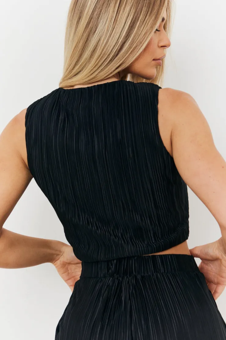 Sale In The Style Plisse Co-Ord Waistcoat Black