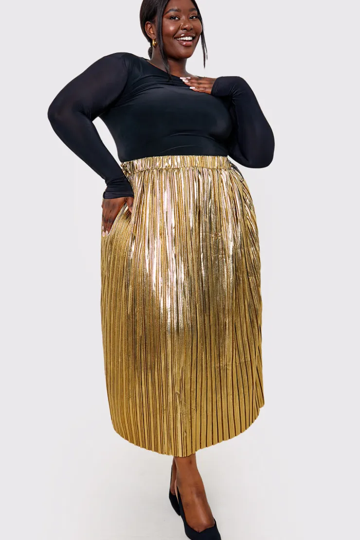 Sale In the Style Plisse Maxi Skirt Gold