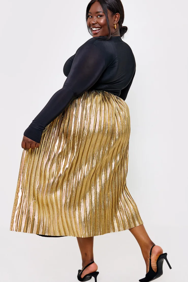 Sale In the Style Plisse Maxi Skirt Gold