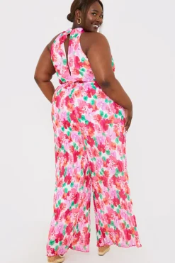 Online In the Style Plisse Sleeveless Wide Leg Jumpsuit Coral