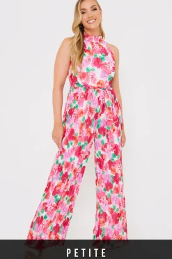 Online In the Style Plisse Sleeveless Wide Leg Jumpsuit Coral