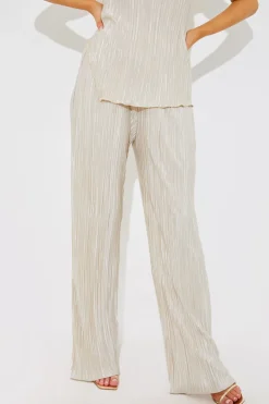 New In the Style Plisse Wide Leg Co-Ord Trousers Stone