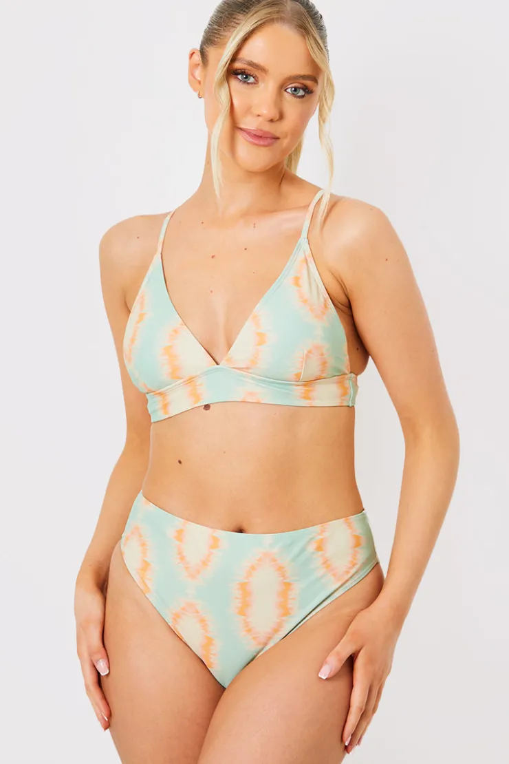 New In the Style Plunge Triangle Bikini Top Multicoloured
