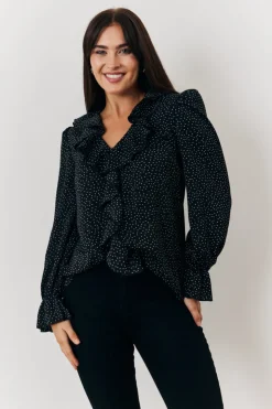 New In the Style Polka Dot Blouse Black