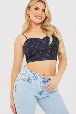 Hot In the Style Polka Dot Print Cupped Crop Top Black