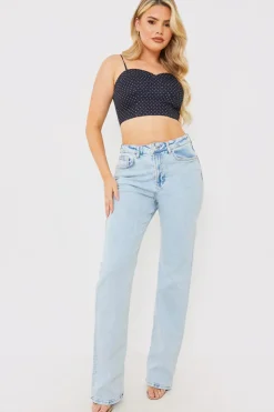 Hot In the Style Polka Dot Print Cupped Crop Top Black