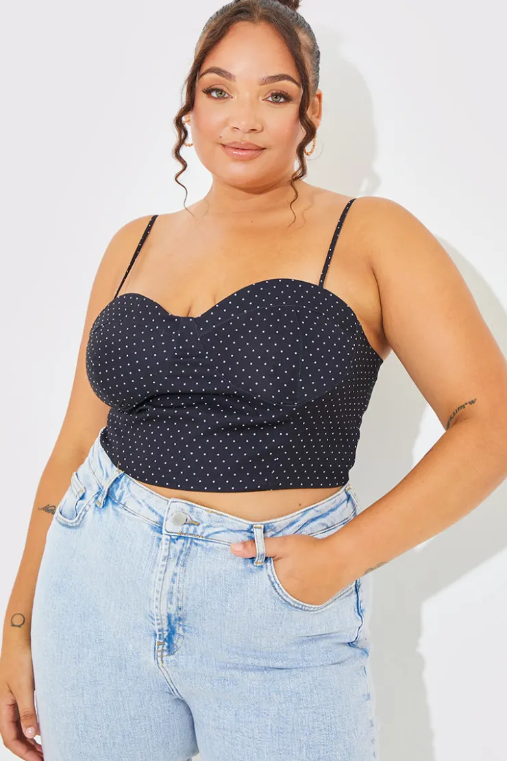 Hot In the Style Polka Dot Print Cupped Crop Top Black