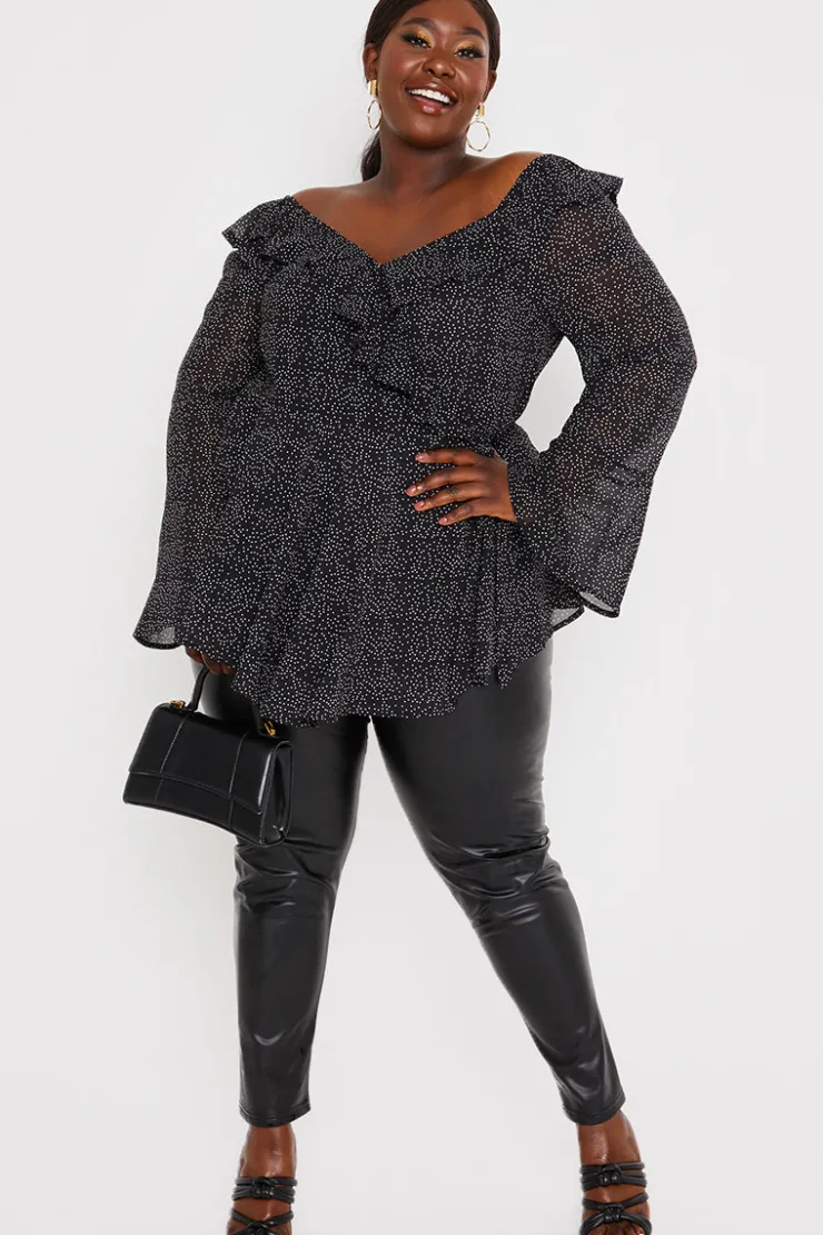 Outlet In the Style Polka Dot Print Off The Shoulder Top With Tie Waist Black