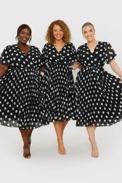 Sale In the Style Polka Dot Print Pleated Wrap Midi Dress