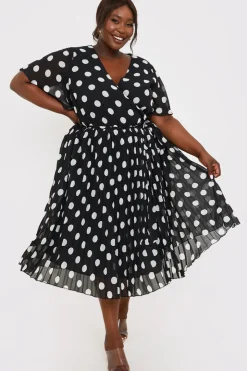 Sale In the Style Polka Dot Print Pleated Wrap Midi Dress
