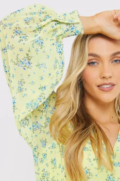 New In the Style Printed Balloon Sleeve Playsuit Yellow