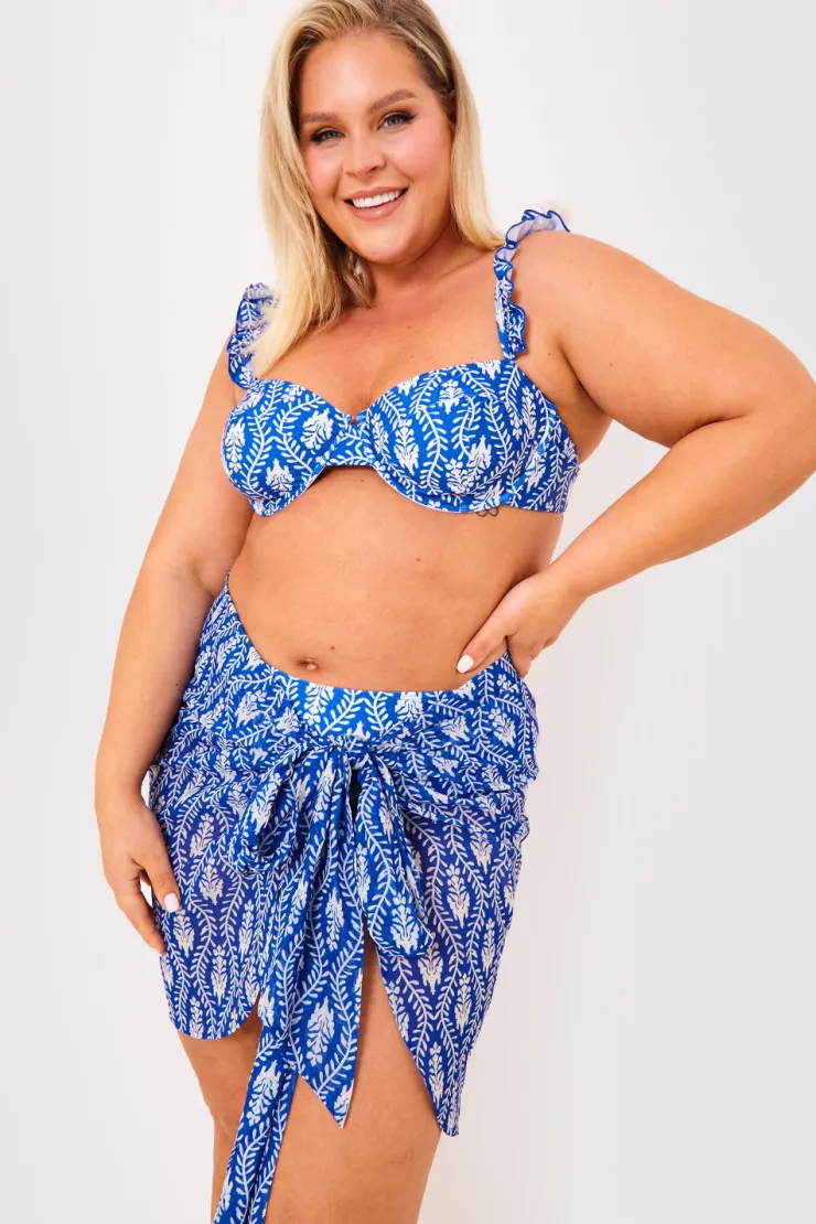 Hot Billie Faiers Printed Chiffon Mini Wrap Sarong Blue