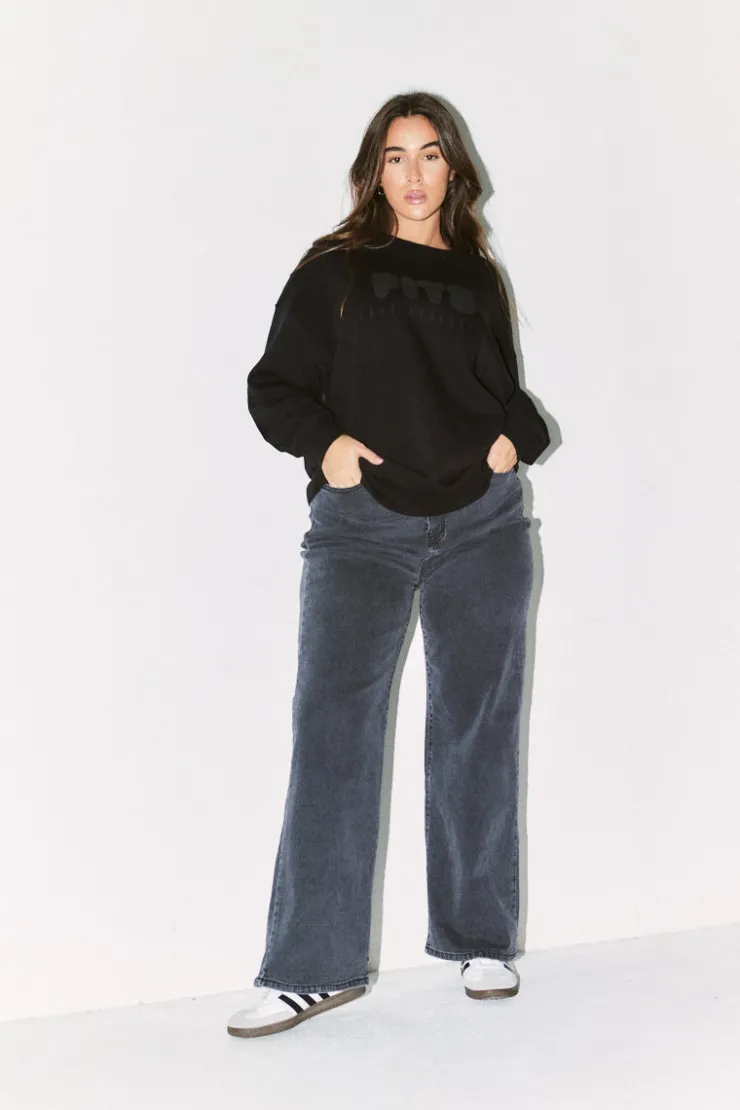 Fits Printed Crew Neck Sweatshirt Black