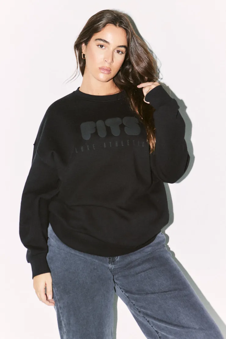 Fits Printed Crew Neck Sweatshirt Black