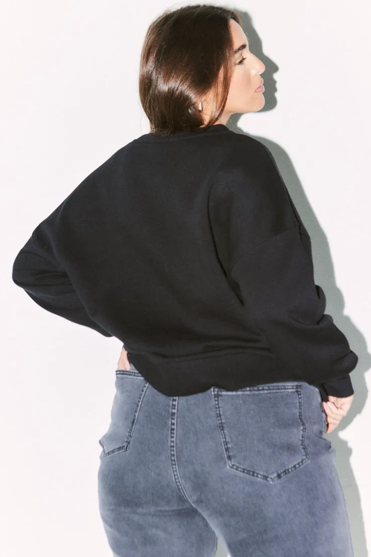 Fits Printed Crew Neck Sweatshirt Black