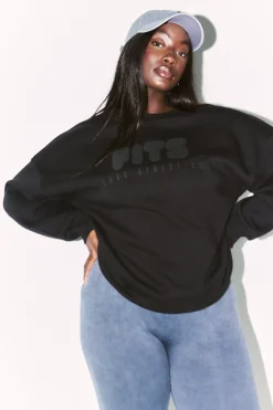 Fits Printed Crew Neck Sweatshirt Black