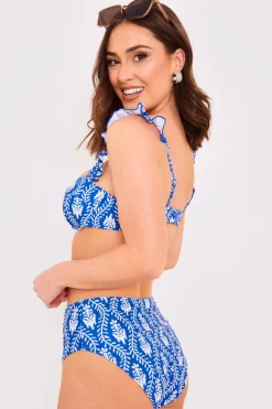 Billie Faiers Printed Full Bikini Brief Blue