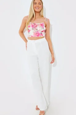 Online In the Style Printed Gathered Bust Co-ord Top Pink