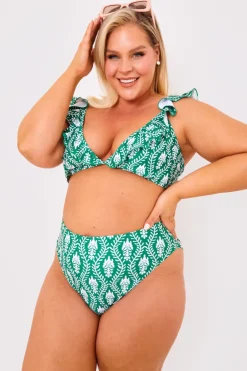 Best Billie Faiers Printed High Waist High Leg Bikini Bottoms Green