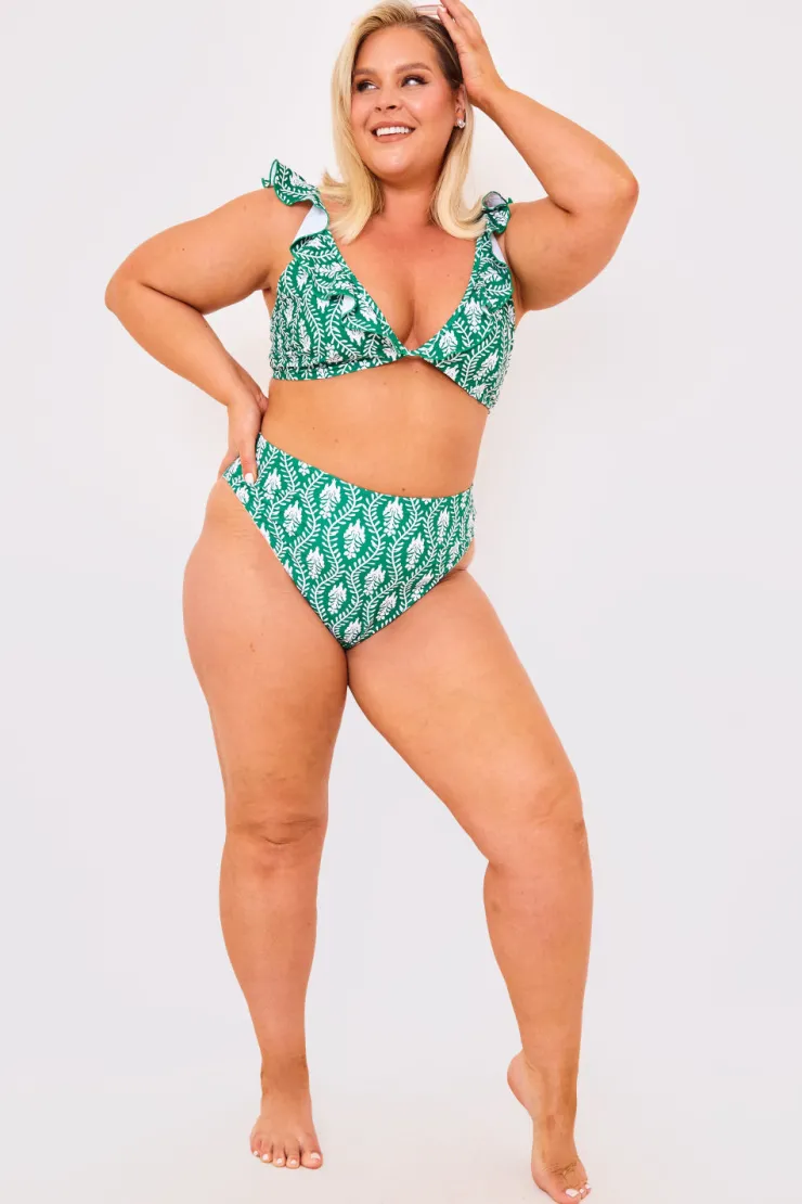 Best Billie Faiers Printed High Waist High Leg Bikini Bottoms Green