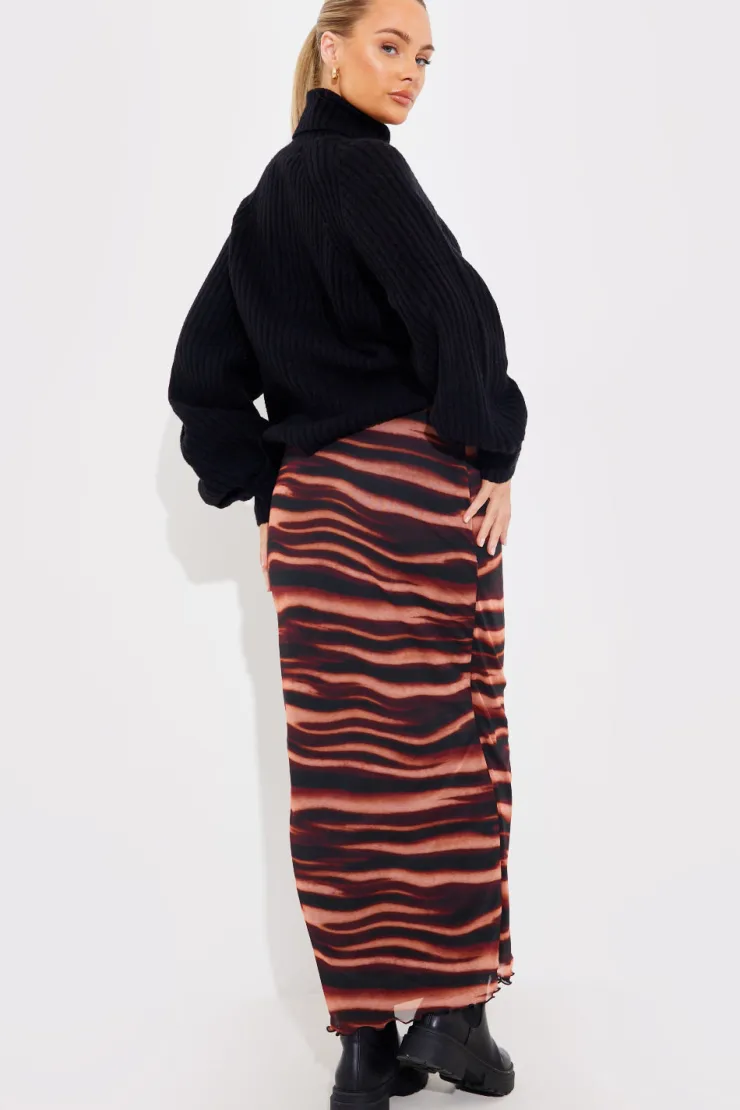 Hot In The Style PRINTED MESH MIDAXI SKIRT