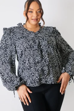 Best In The Style Printed Ruffle Blouse Black
