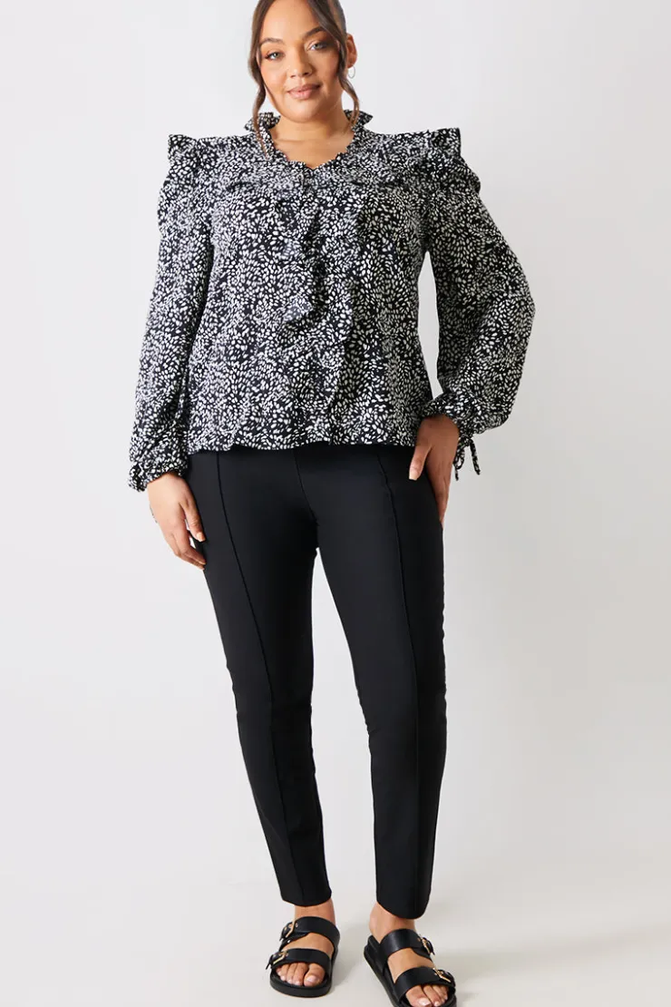 Best In The Style Printed Ruffle Blouse Black