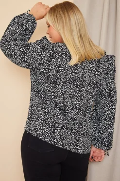 Best In The Style Printed Ruffle Blouse Black