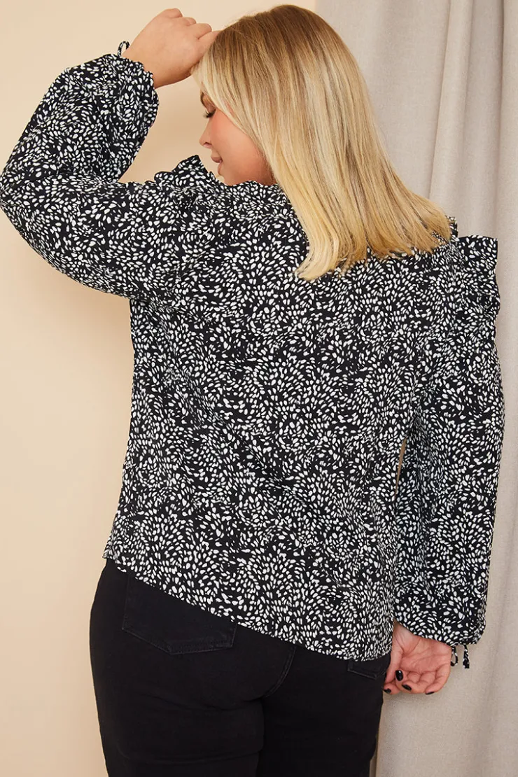 Best In The Style Printed Ruffle Blouse Black