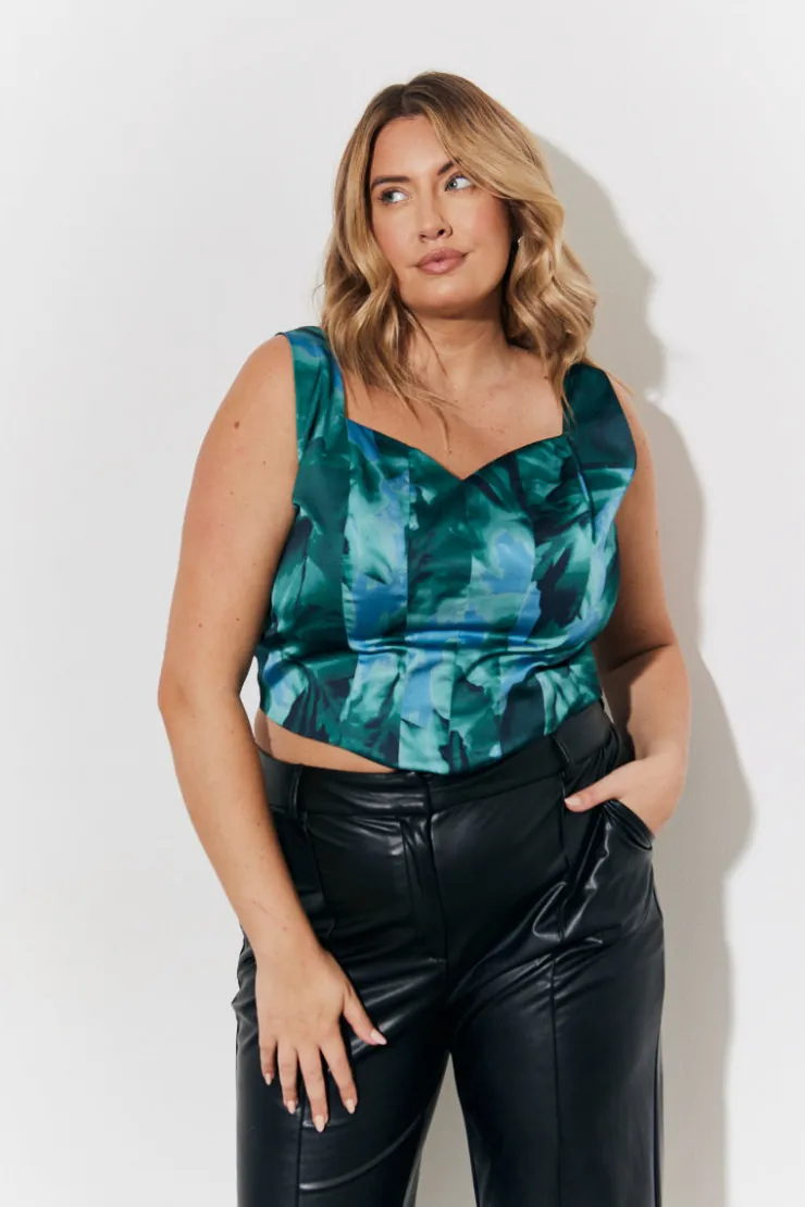 Clearance In The Style Printed Satin Corset Green