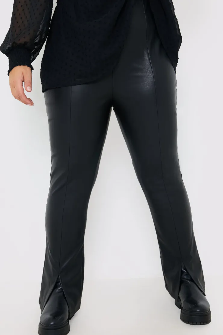 Clearance In the Style PU Split Hem Flare Trousers
