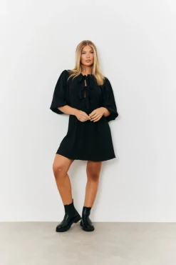 Best In the Style Puff Sleeve Bow Detail Mini Dress Black