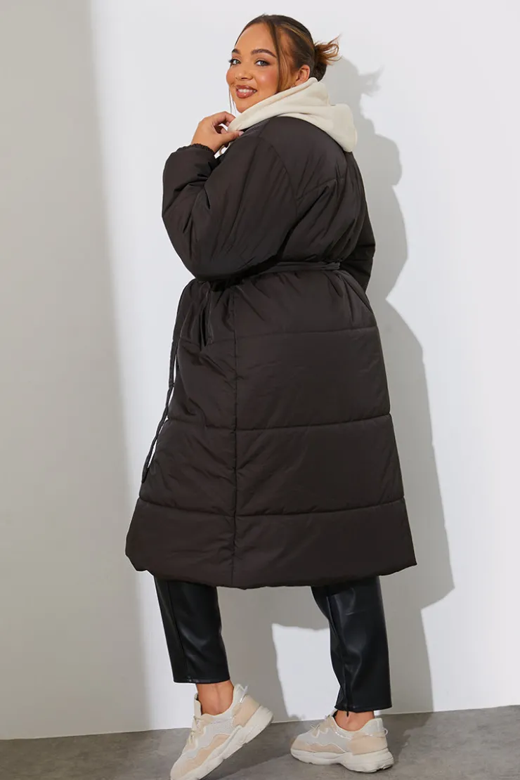 In The Style Quilted Wrap Puffer Coat Mocha
