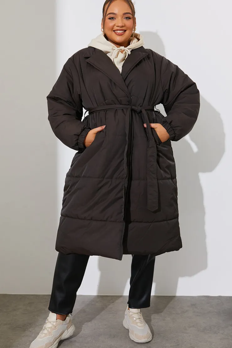 In The Style Quilted Wrap Puffer Coat Mocha