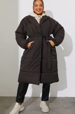 In The Style Quilted Wrap Puffer Coat Mocha