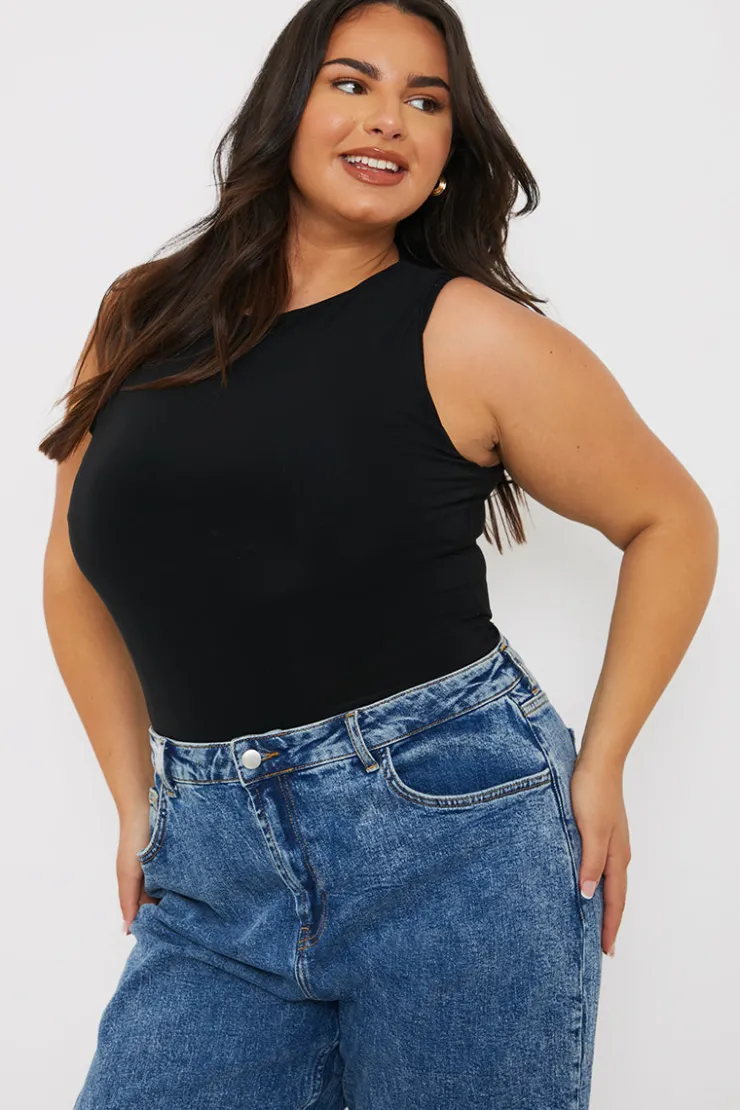 Discount In The Style Racer Neck Double Layer Slinky Bodysuit