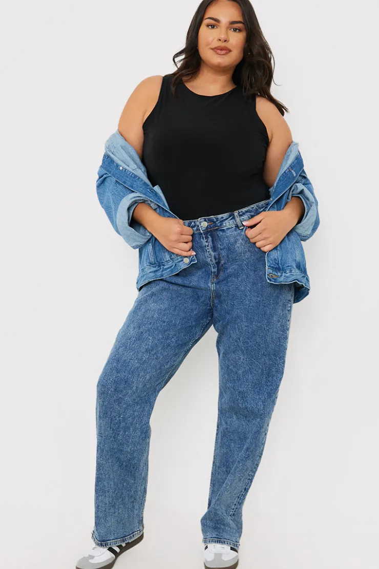 Discount In The Style Racer Neck Double Layer Slinky Bodysuit