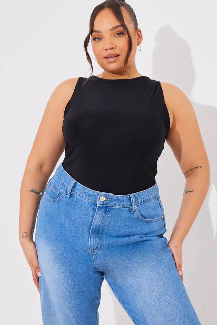 Discount In The Style Racer Neck Double Layer Slinky Bodysuit