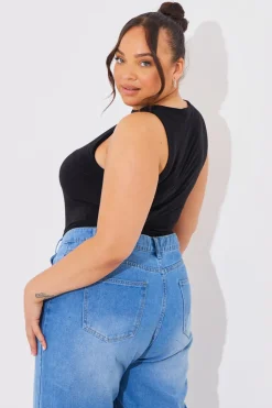 Discount In The Style Racer Neck Double Layer Slinky Bodysuit