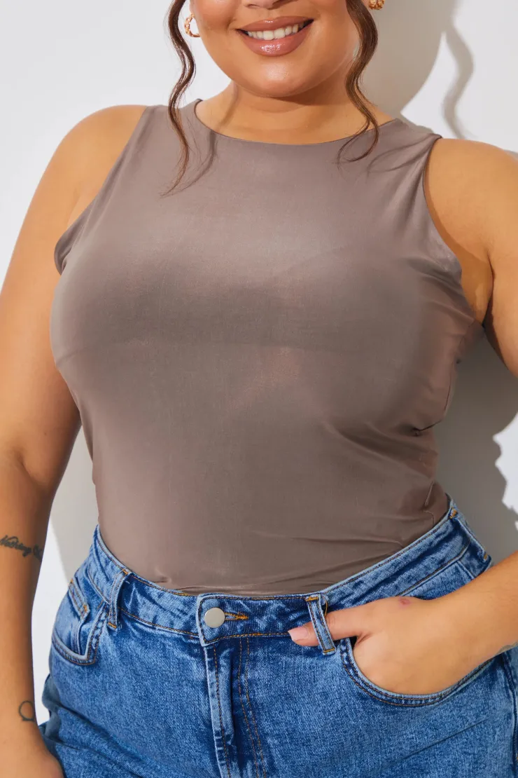 Discount In The Style Racer Neck Double Layer Slinky Bodysuit