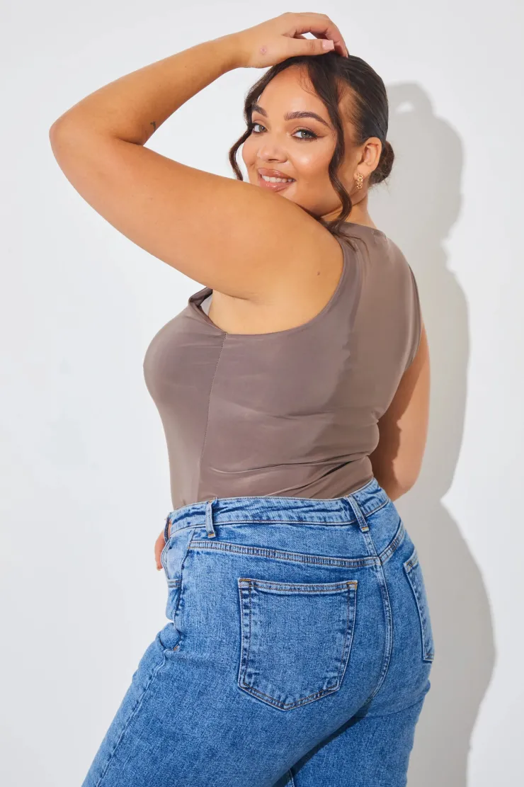 Discount In The Style Racer Neck Double Layer Slinky Bodysuit
