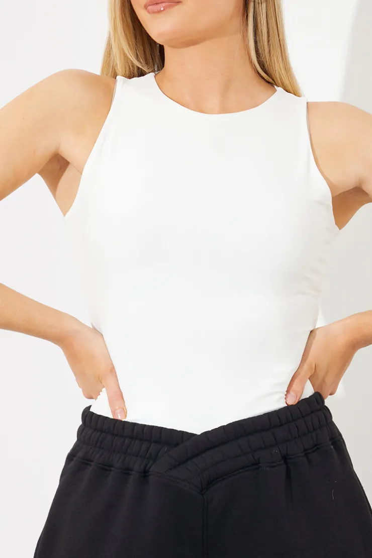 Discount In The Style Racer Neck Double Layer Slinky Bodysuit