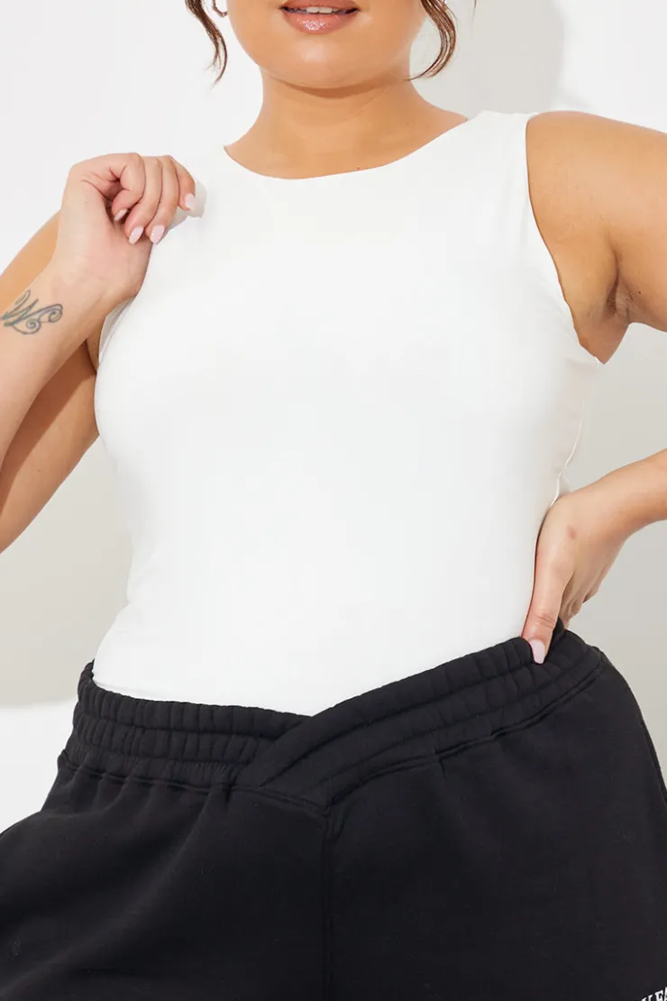 Discount In The Style Racer Neck Double Layer Slinky Bodysuit