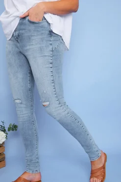 Sale In the Style Recycled Light Wash Ripped Knee Skinny Jeans Denim
