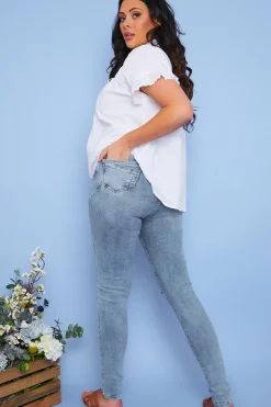 Sale In the Style Recycled Light Wash Ripped Knee Skinny Jeans Denim