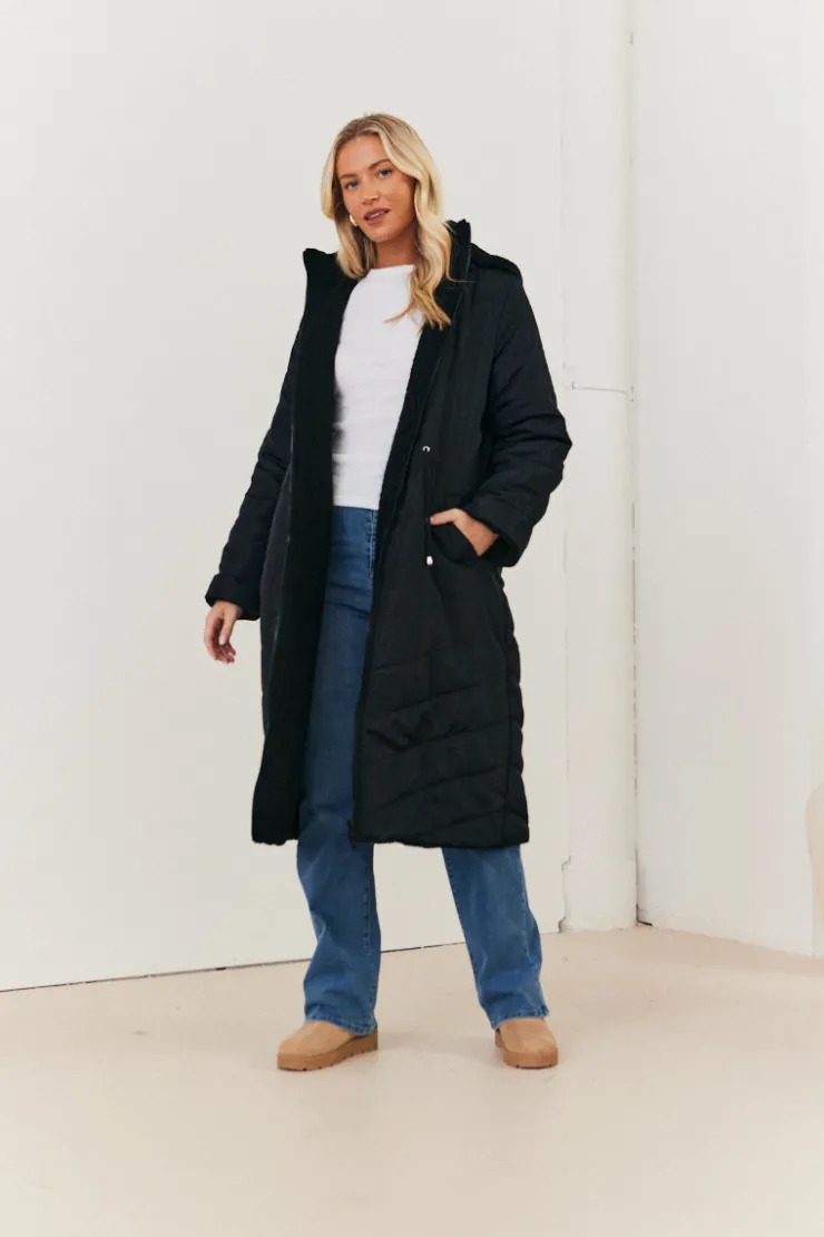 Best In the Style Recycled Reversible Longline Borg Puffer Coat Black