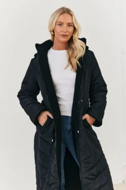 Best In the Style Recycled Reversible Longline Borg Puffer Coat Black
